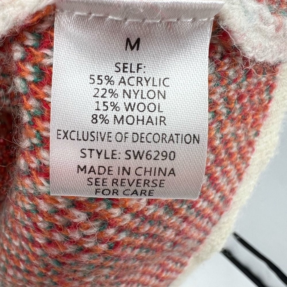 See and Be Seen floral wool mohair blend sweater roses cream red orange m - Picture 6 of 6